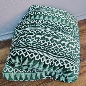HUGE Eddie Bauer Green White Deer Trees Fair Isle Blanket